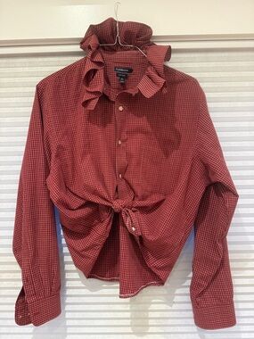 Women’s Burgundy Ruffled Collar Button-Front Blouse